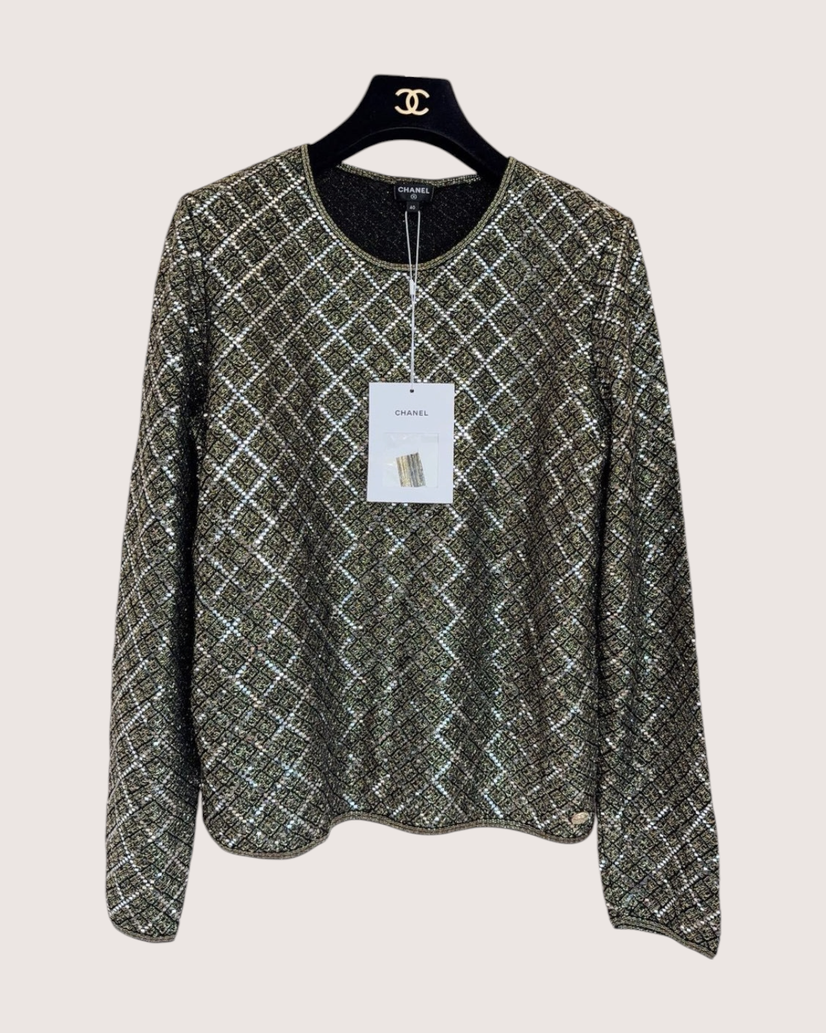 Chanel 20A Sequin Long-Sleeve Top Black, Gold, Silver FR 40