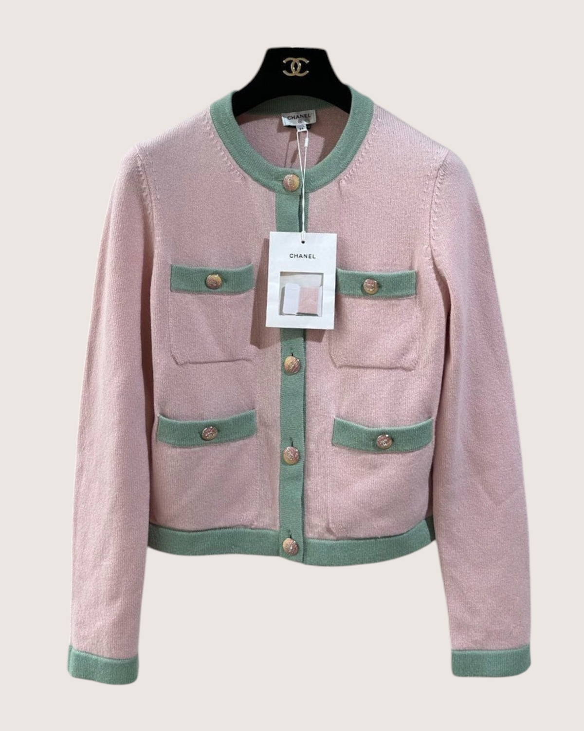 Chanel 24C Cashmere Four-Pocket Cardigan Pink, Green FR 38