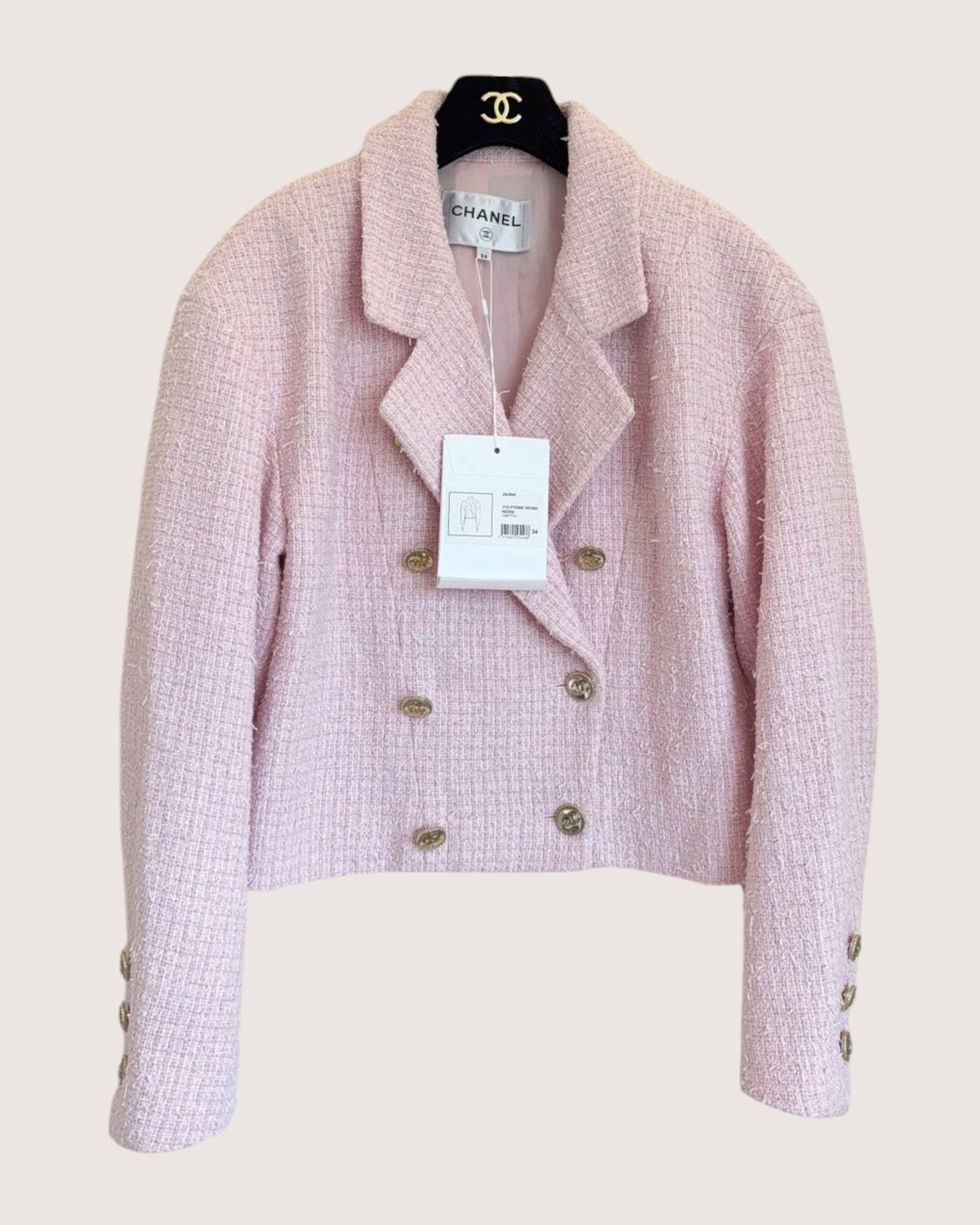 Chanel 21S Double-Breasted Tweed Jacket Pink FR 34