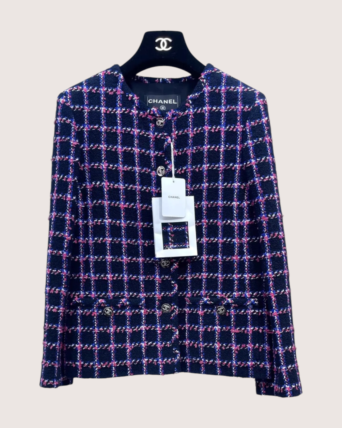 Chanel 24P Plaid Tweed Jacket Navy, Multicolor FR 34