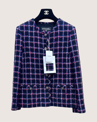 Chanel 24P Plaid Tweed Jacket Navy, Multicolor FR 34