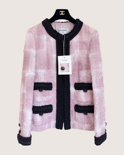 Chanel 22C Four-Pocket Tweed Jacket Pink, Black, White FR 36