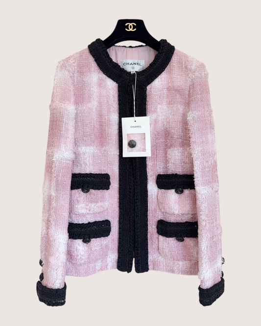 Chanel 22C Four-Pocket Tweed Jacket Pink, Black, White FR 36