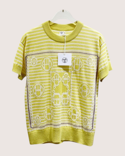 Hermès Striped Cashmere Sweater Yellow, White, Grey FR 36