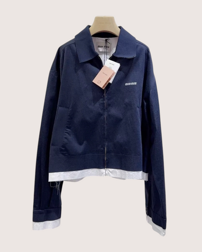 Miu Miu Cropped Zip-Up Jacket Navy, White FR 38