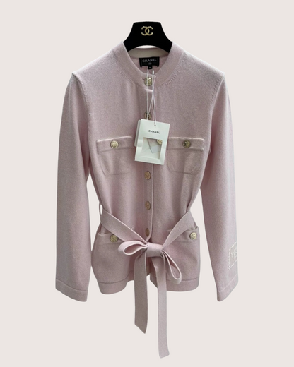 Chanel 25B Cashmere Tie Cardigan Pink FR 36