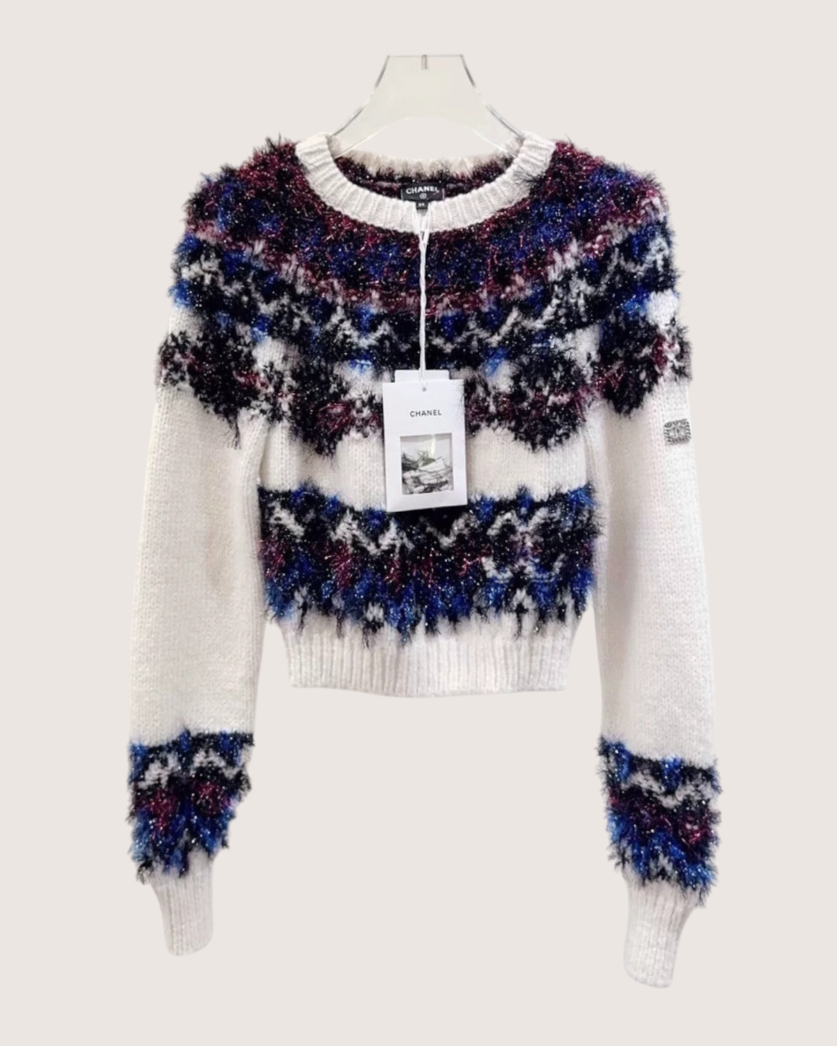 Chanel 21K Cashmere Fair Isle Sweater Beige/Ecru, Black, Blue, Multicolor FR 34
