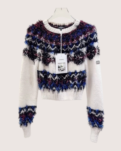 Chanel 21K Cashmere Fair Isle Sweater Beige/Ecru, Black, Blue, Multicolor FR 34
