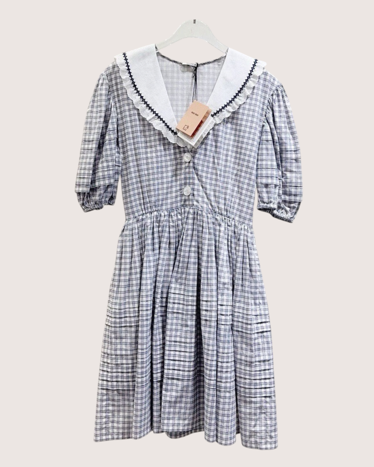 Miu Miu Checked Contrast-Collar Mid-Length Dress Blue, White, Navy IT 38