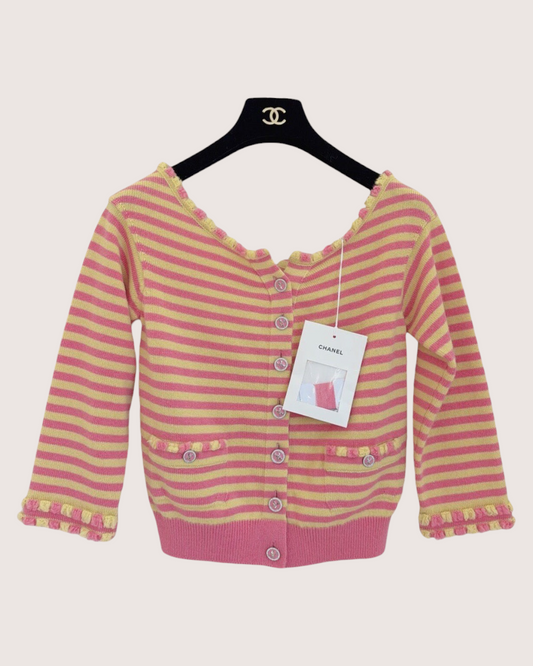 Chanel 25S Cashmere Striped Cardigan Pink, Yellow FR 38