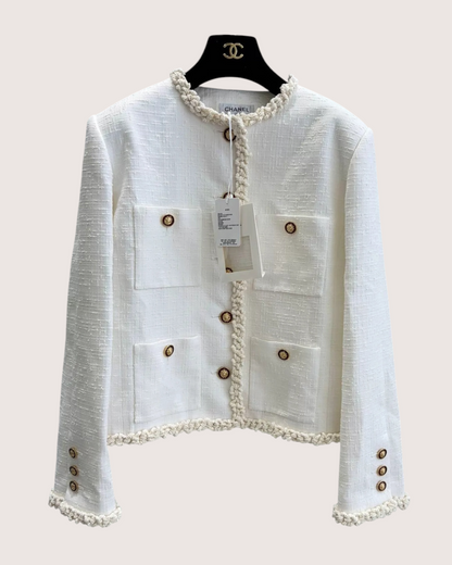 Chanel 26A Tweed Braid-Trim Jacket White FR 36