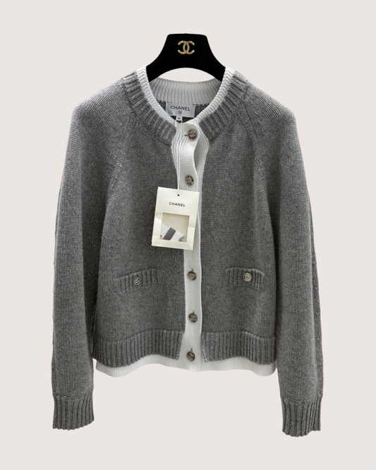 Chanel 26P Cashmere Cardigan - Grey, White