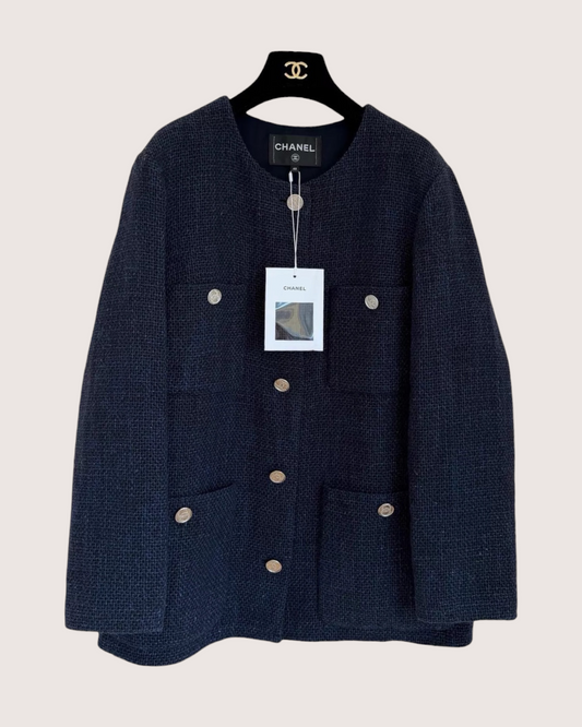 Chanel 21B Four-Pocket Tweed Jacket Navy FR 40