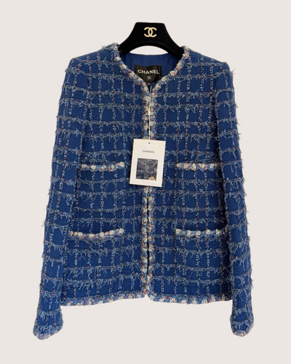 Chanel 23C Tweed Fringe Four-Pocket Jacket Blue, Multicolor FR 34
