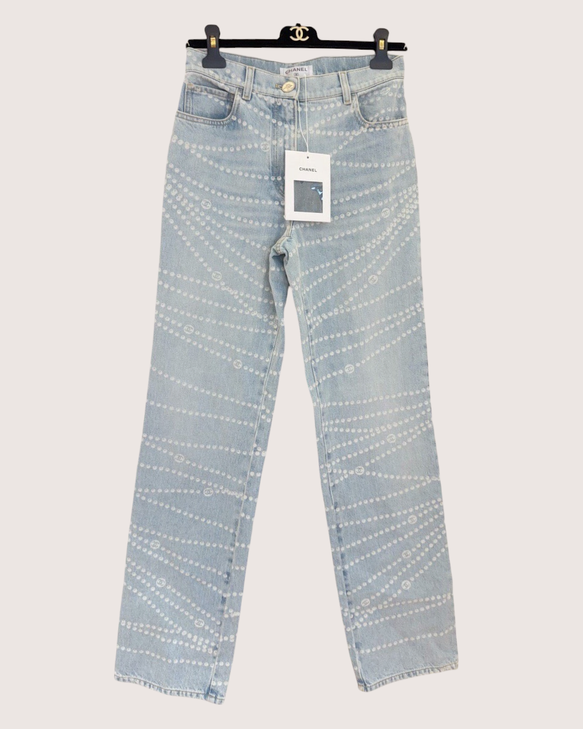 Chanel 25P Straight Denim Jeans Blue, White FR 36