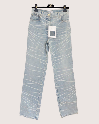 Chanel 25P Straight Denim Jeans Blue, White FR 36