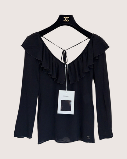 Chanel 24B Ruffle Top Black FR 34