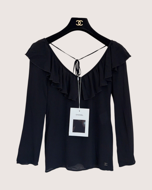 Chanel 24B Ruffle Top Black FR 34