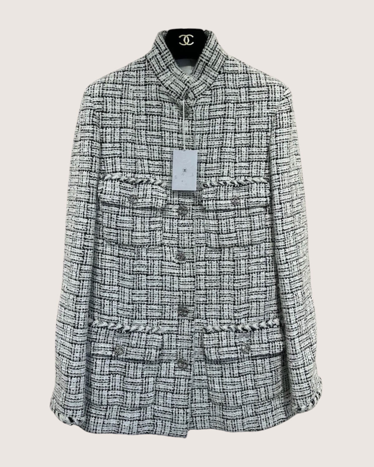 Chanel 23B Sequin Tweed Four-Pocket Jacket White, Black FR 38