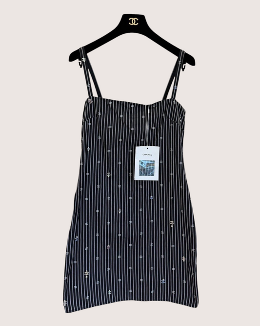 Chanel 21S Striped Mini Dress Black, White FR 36