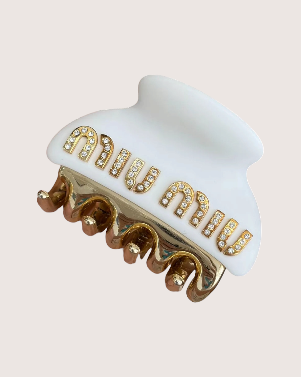 Miu Miu Crystal Logo Hair Claw White, Gold One Size