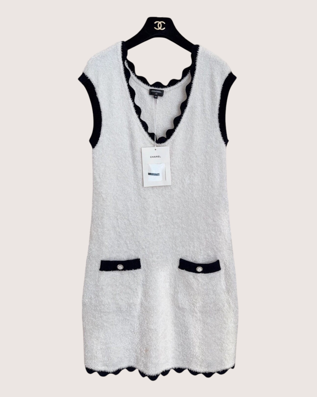 Chanel 26C Scalloped Mini Dress White, Black FR 38