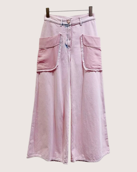 Chanel Wide-Leg Cargo Denim Jeans Pink, Blue FR 34