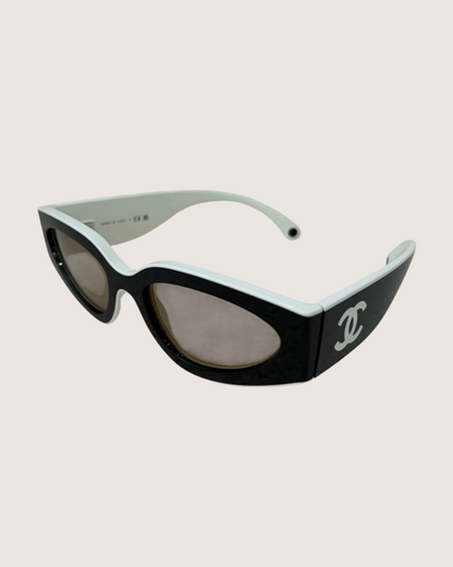 Chanel Two-Tone Cat-Eye Sunglasses Black, White One Size