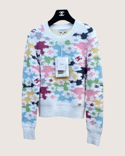 Chanel 24P Camellia Sweater White, Pink, Multicolor FR 34
