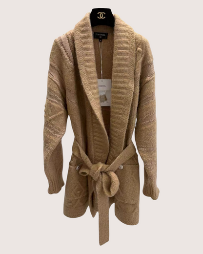 Chanel 23N Coco Neige Belted Long Cardigan Beige/Ecru FR 36