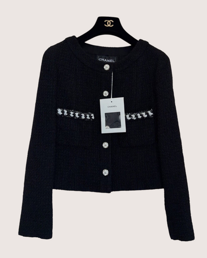 Chanel 24P Cropped Tweed Jacket Black, White FR 38