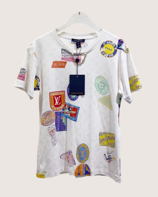 Louis Vuitton Sticker-Print T-Shirt White, Multicolor FR 34