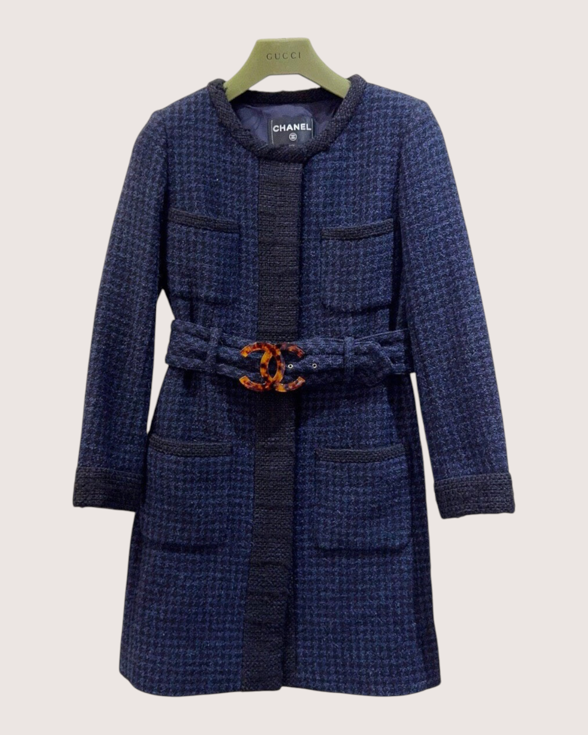 Chanel Tweed CC Coat Navy, Black, Brown FR 34