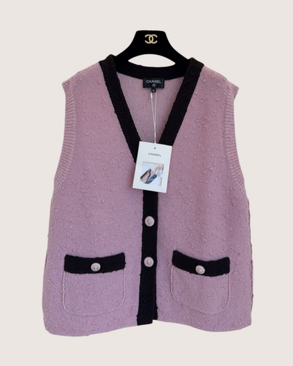Chanel 24K Wool Bouclé Panelled Vest Pink, Black FR 38