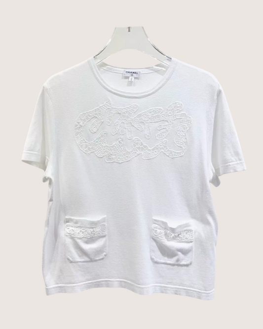 Chanel 22S Openwork Logo T-Shirt - White