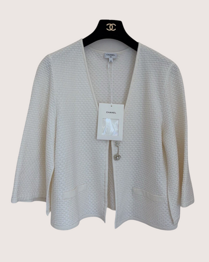 Chanel 25P Camellia Cardigan Beige/Ecru FR 34