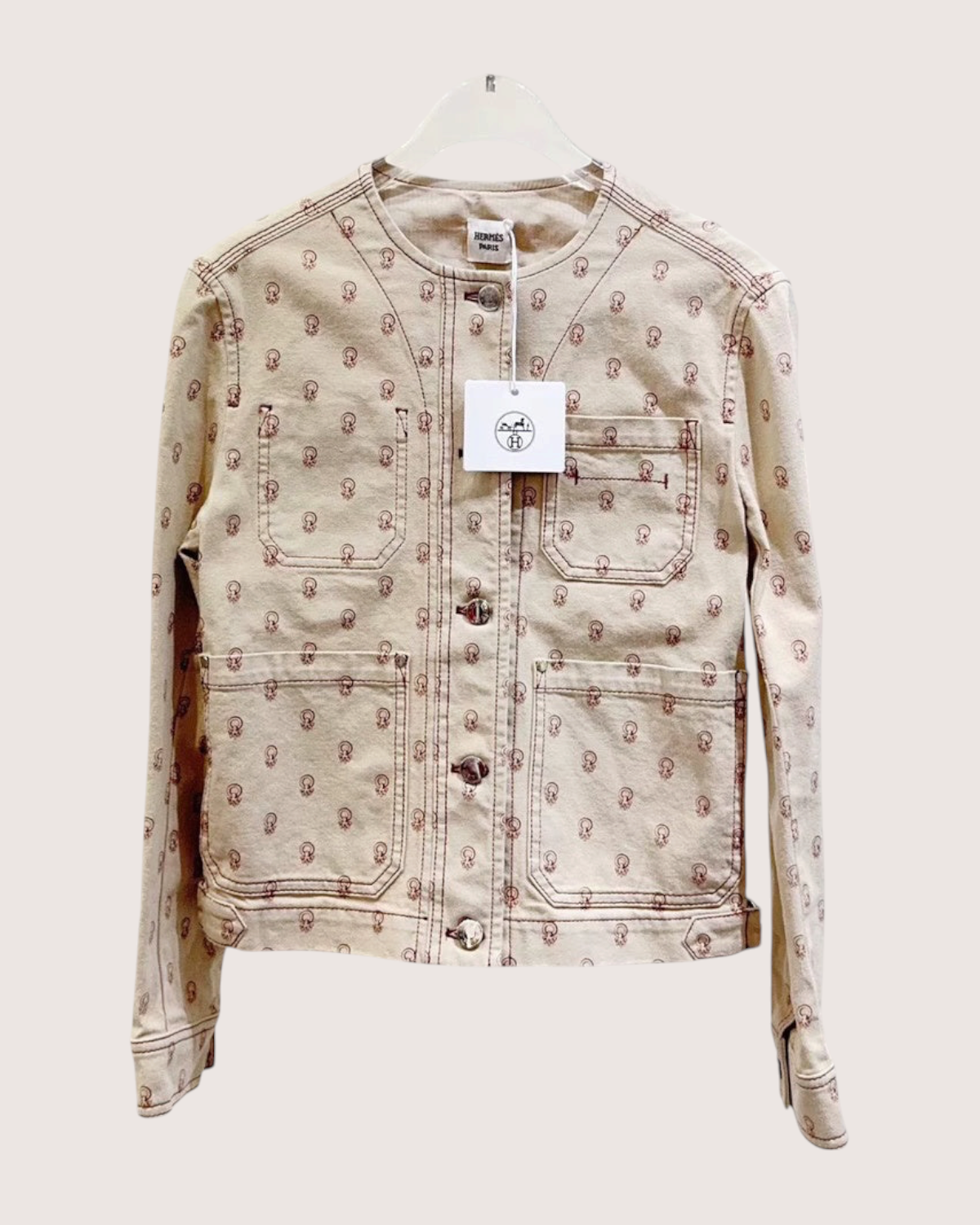 Hermès Printed Denim Jacket Beige/Ecru, Brown FR 36