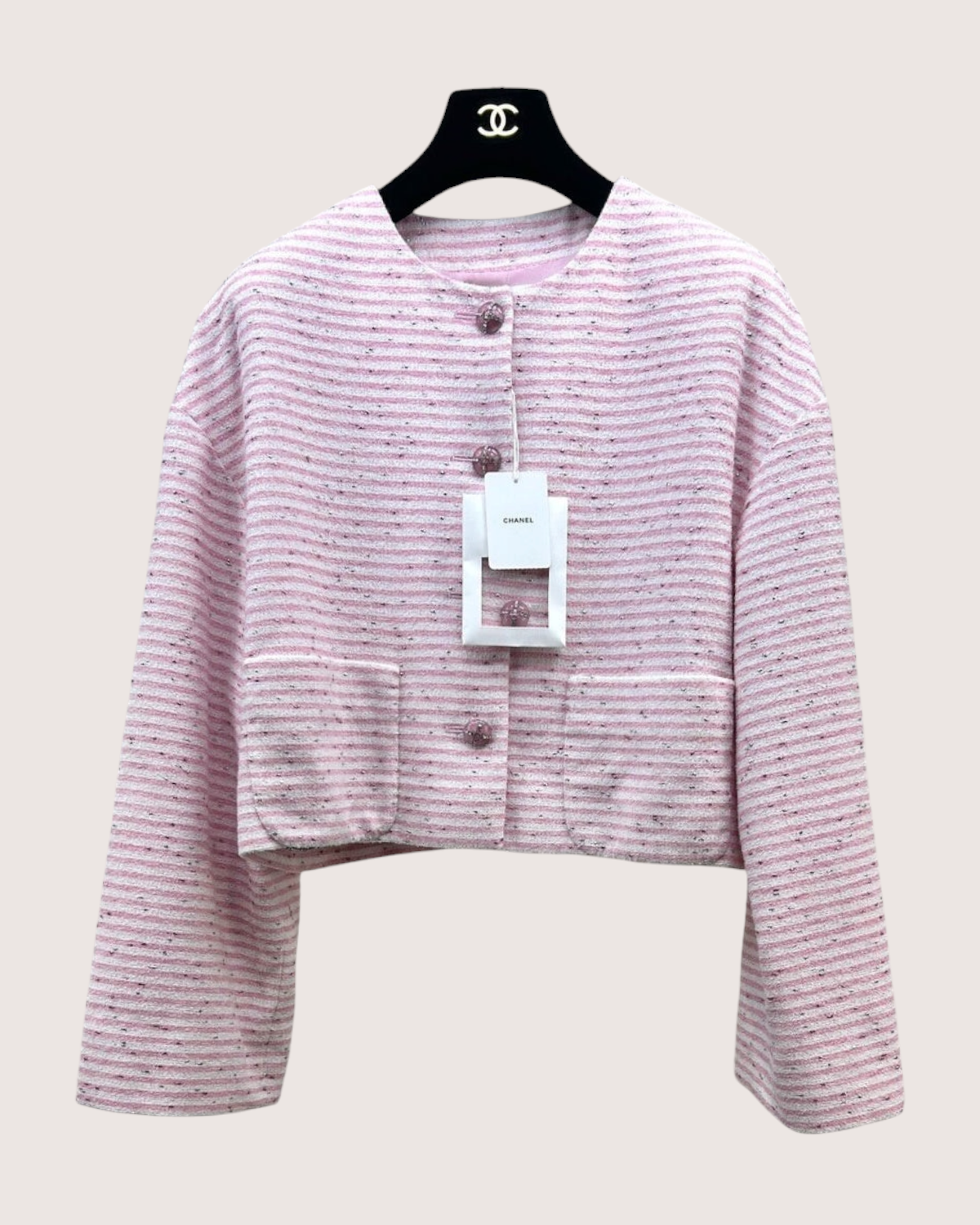 Chanel 24C Striped Tweed Shimmer Jacket Pink, White