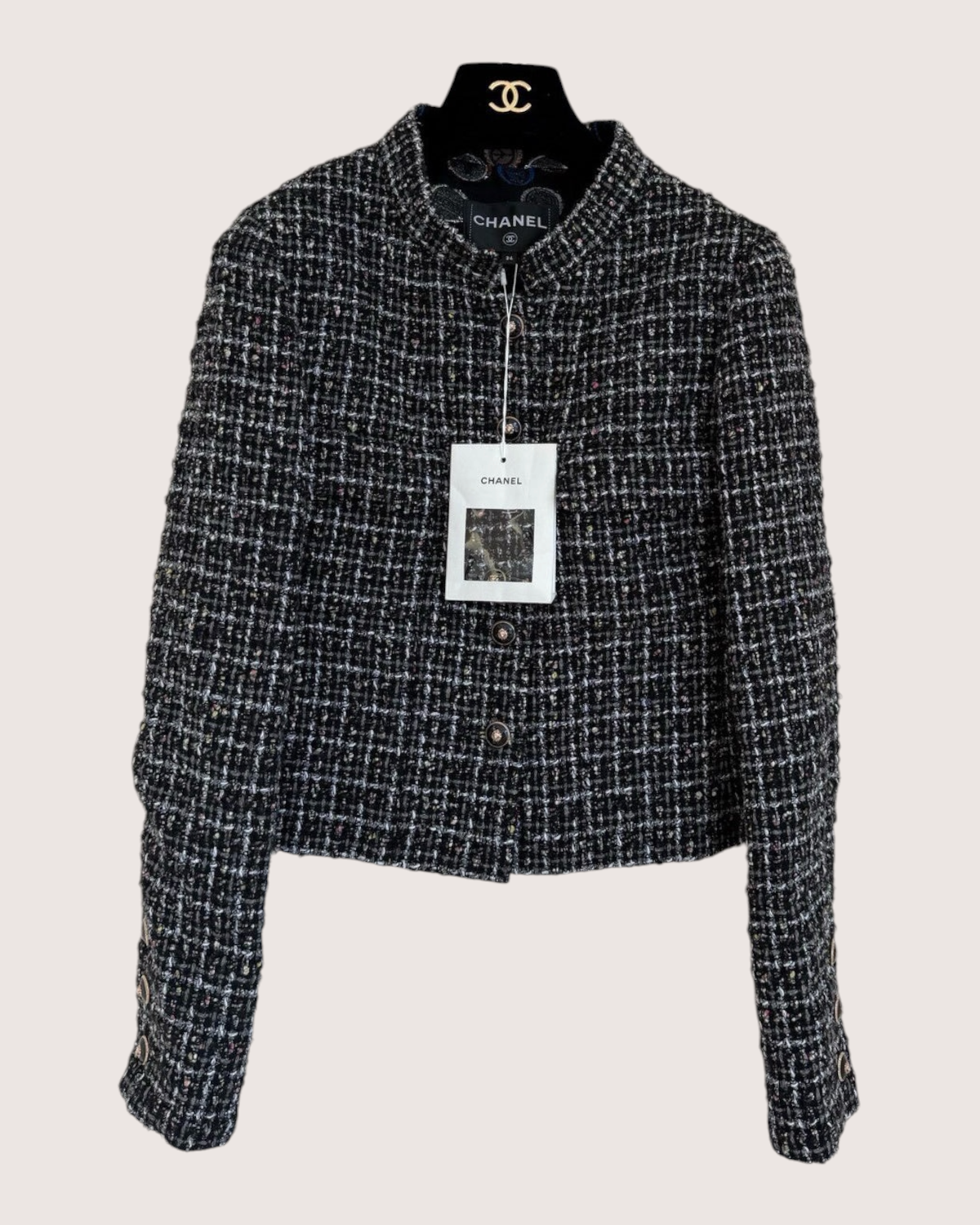 Chanel 24A Cropped Tweed Jacket Black, White FR 34