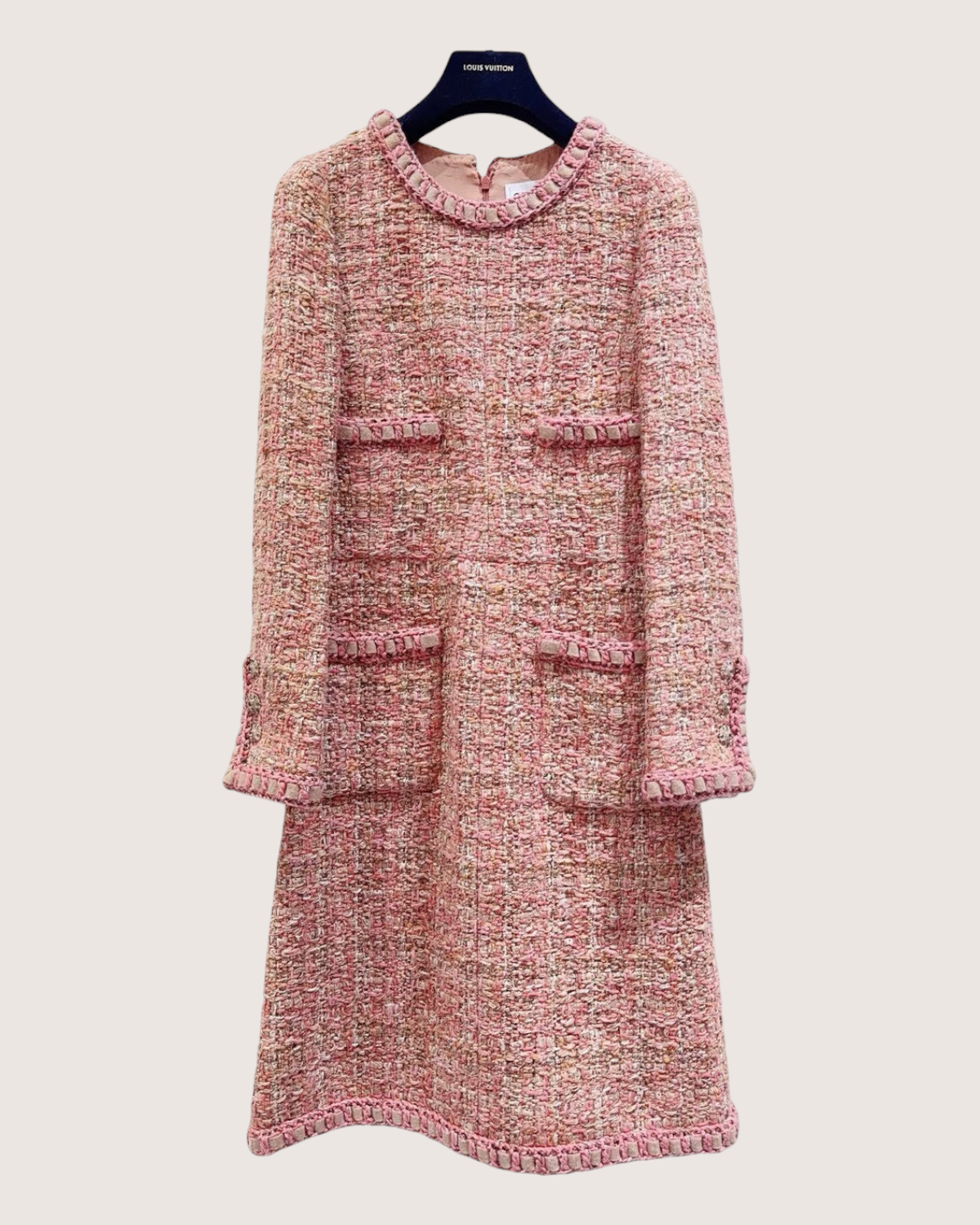 Chanel 2016 Tweed Mid-Length Dress Pink, Beige/Ecru, Multicolor FR 34