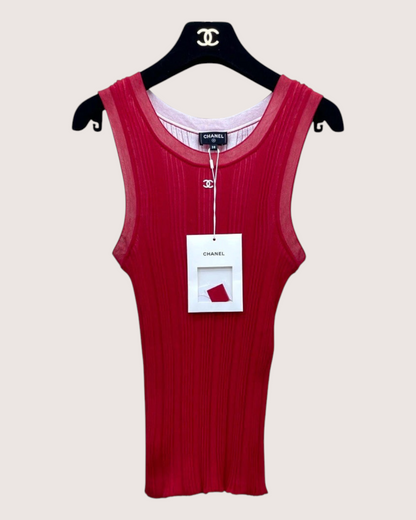 Chanel 26M Coco Beach CC Striped Tank Top Red FR 38