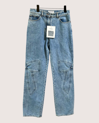 Chanel 25K Bow Denim Straight Jeans Blue FR 38