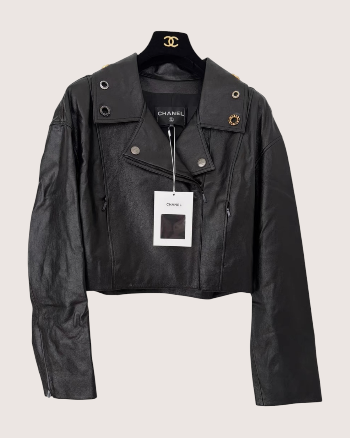 Chanel 22P Leather Biker Jacket Black FR 38