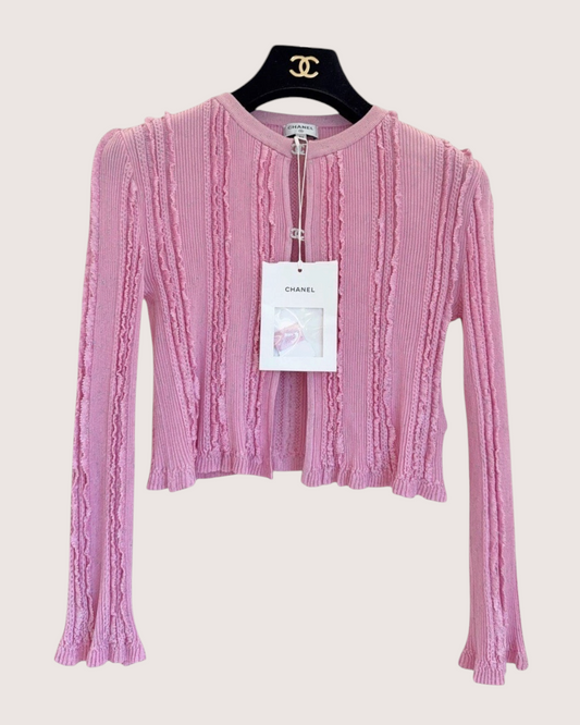 Chanel 23P Ruffled Cropped Cardigan Pink FR 36