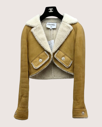 Chanel 20A Shearling Jacket Brown, Beige/Ecru FR 34