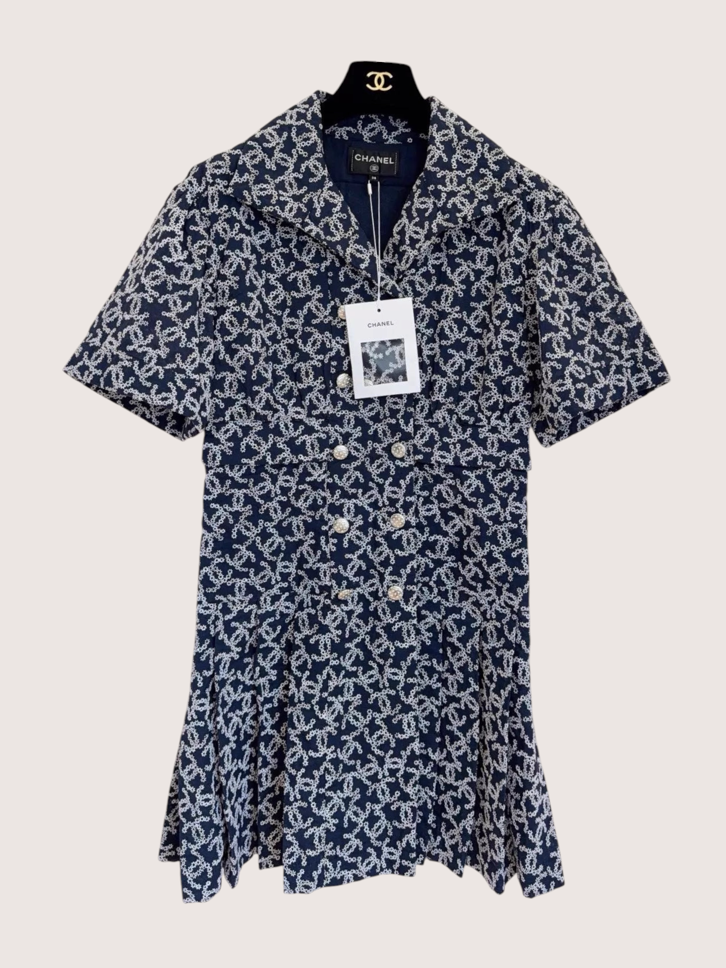 Chanel 19P CC Monogram Short-Sleeve Mini Dress