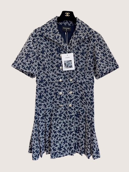 Chanel 19P CC Monogram Short-Sleeve Mini Dress