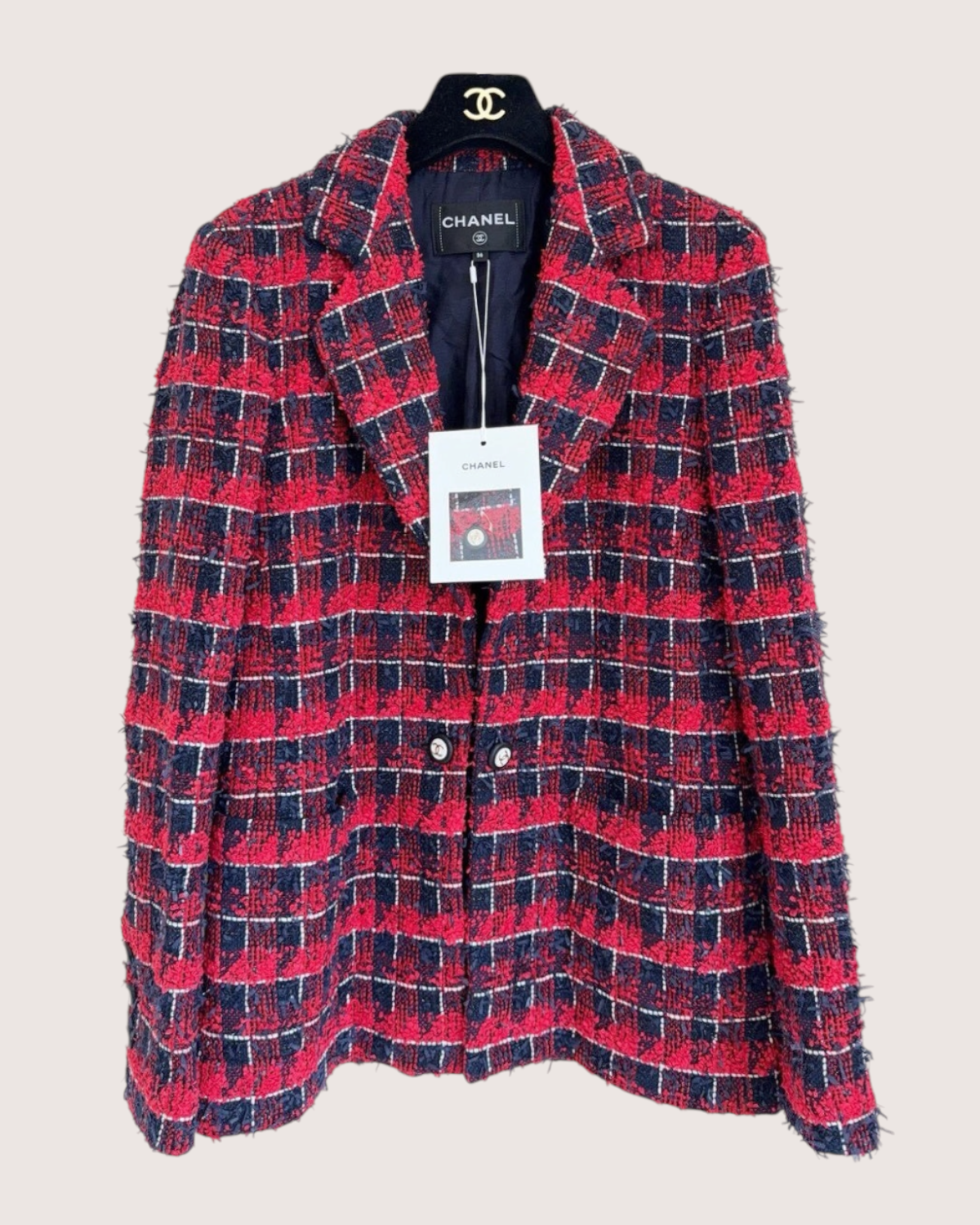 Chanel 24S Plaid Tweed Jacket Red, Navy, White FR 36