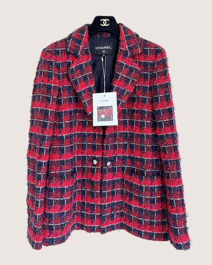 Chanel 24S Plaid Tweed Jacket Red, Navy, White FR 36