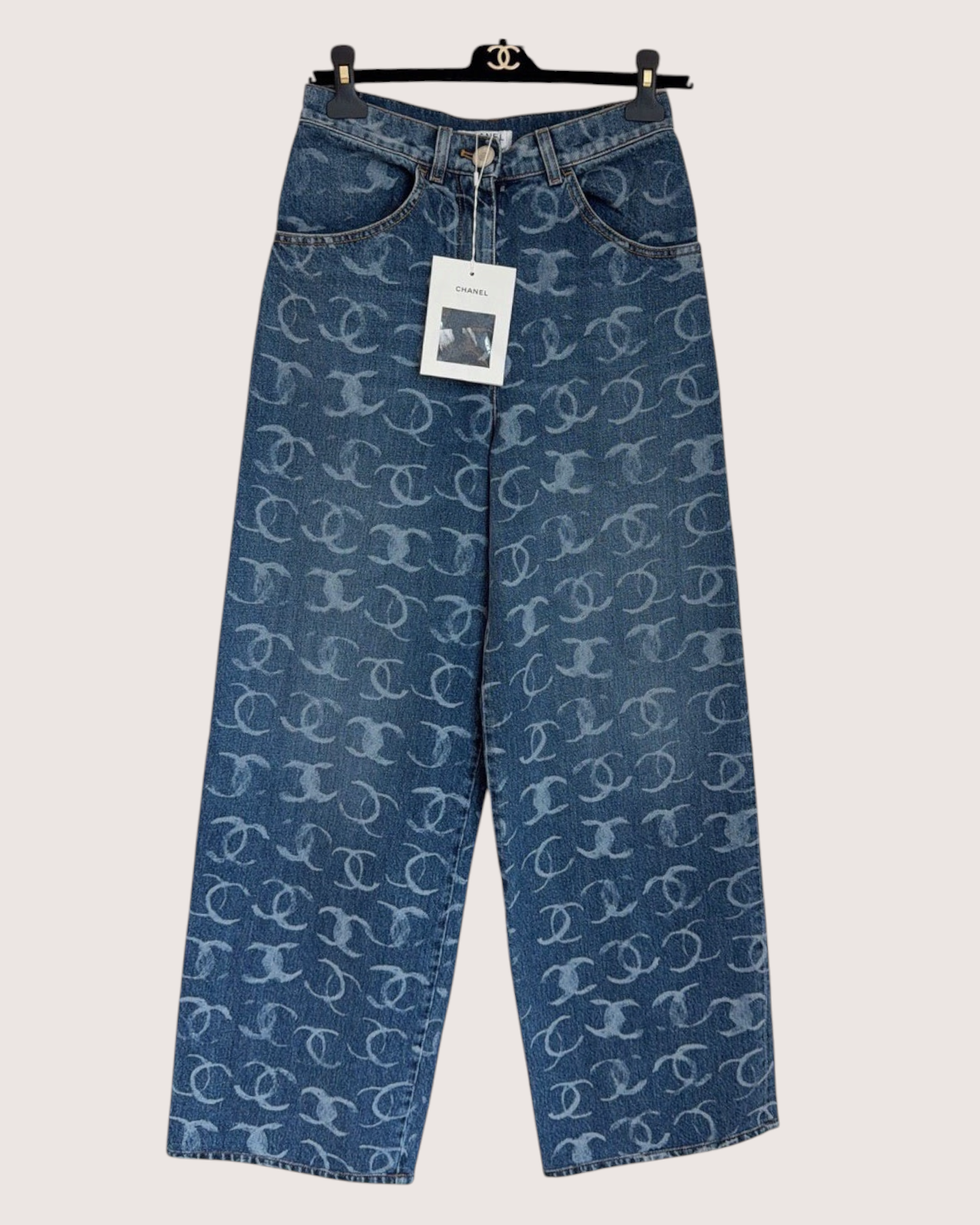 Chanel 23B Wide-Leg Denim Jeans Blue FR 34